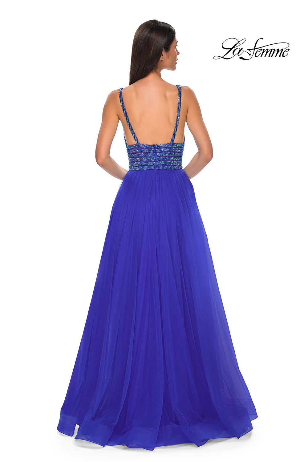 La Femme 32714 prom dress images. La Femme 32714 is available in these colors: Light Periwinkle, Royal Blue.