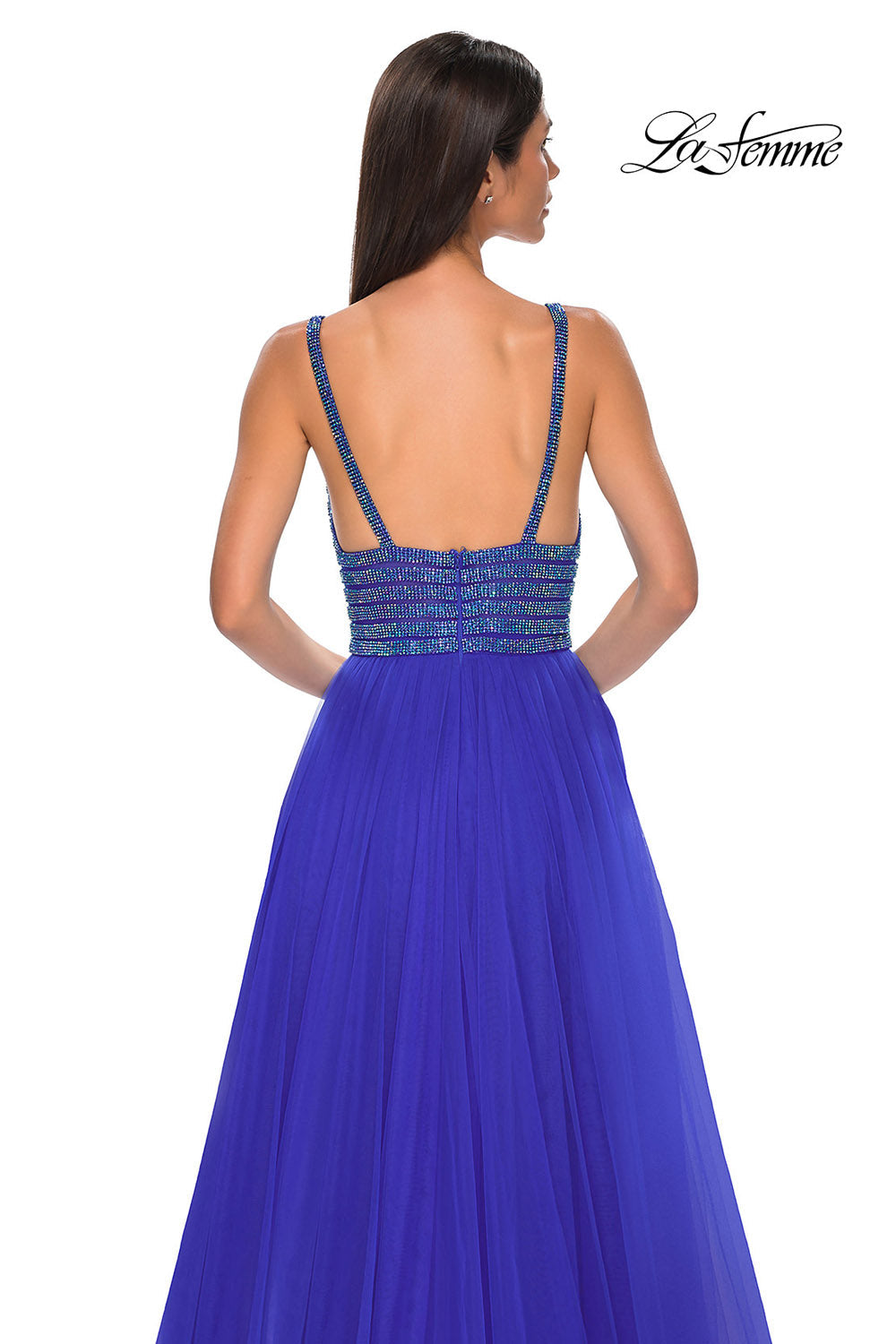 La Femme 32714 prom dress images. La Femme 32714 is available in these colors: Light Periwinkle, Royal Blue.