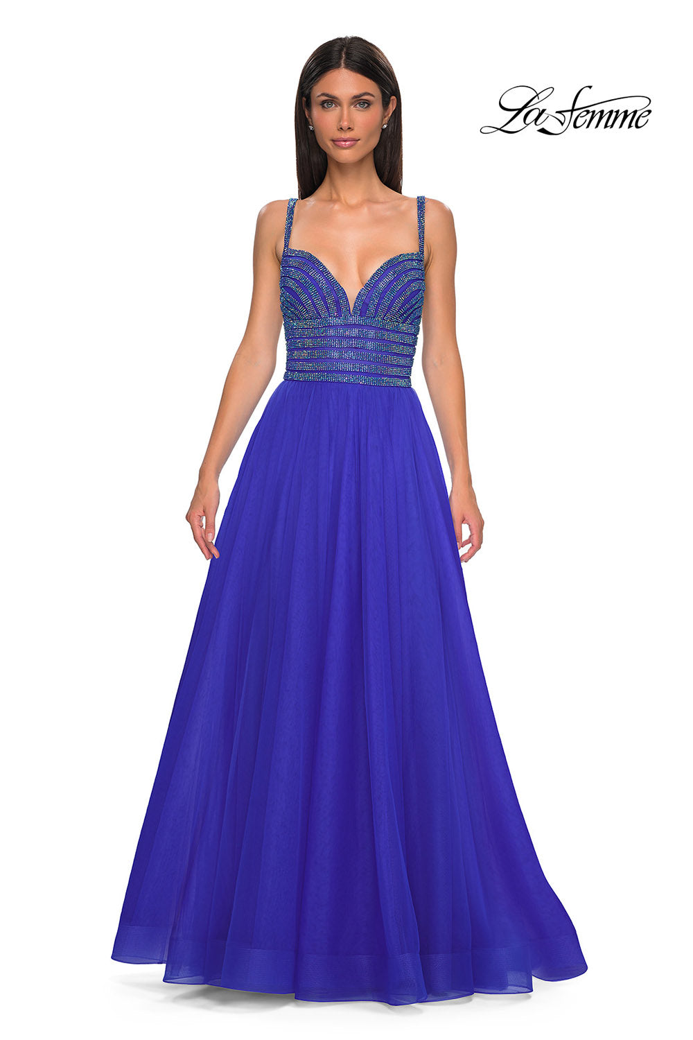 La Femme 32714 prom dress images. La Femme 32714 is available in these colors: Light Periwinkle, Royal Blue.