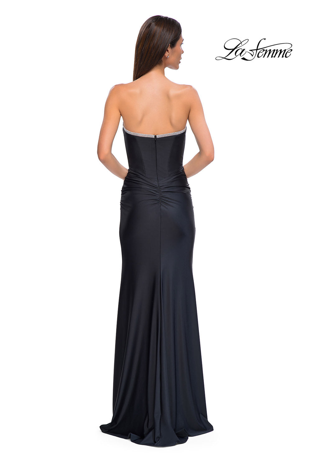 La Femme 32756 prom dress images. La Femme 32756 is available in these colors: Black, Dark Teal, Red.