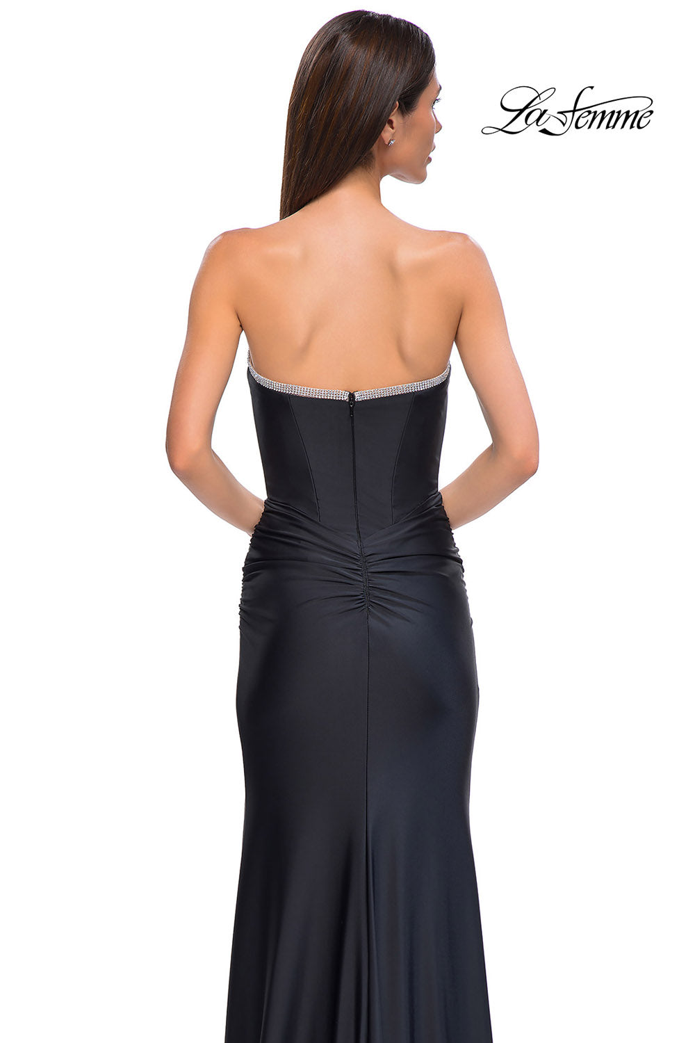 La Femme 32756 prom dress images. La Femme 32756 is available in these colors: Black, Dark Teal, Red.