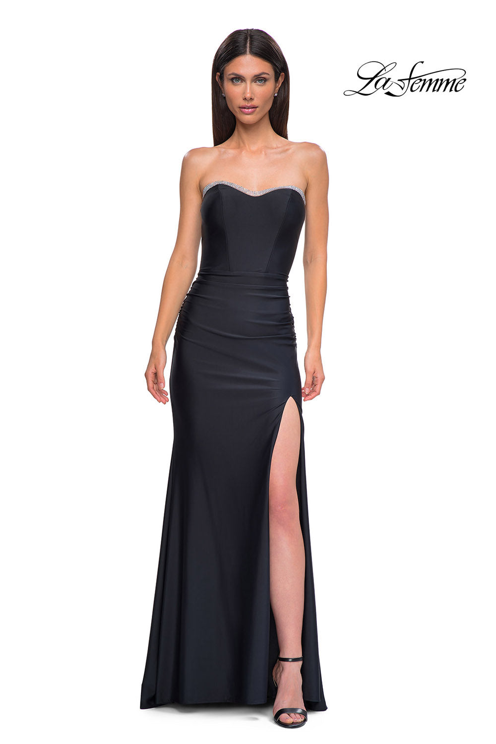 La Femme 32756 prom dress images. La Femme 32756 is available in these colors: Black, Dark Teal, Red.