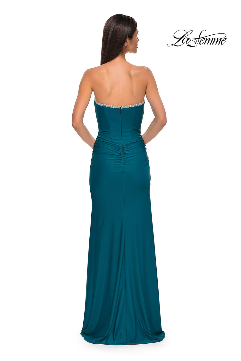 La Femme 32756 prom dress images. La Femme 32756 is available in these colors: Black, Dark Teal, Red.