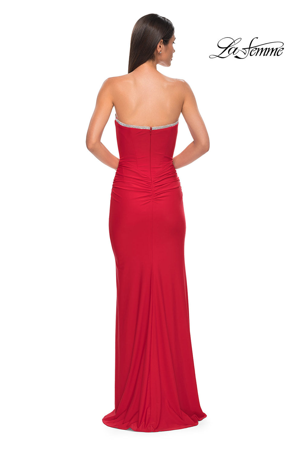 La Femme 32756 prom dress images. La Femme 32756 is available in these colors: Black, Dark Teal, Red.