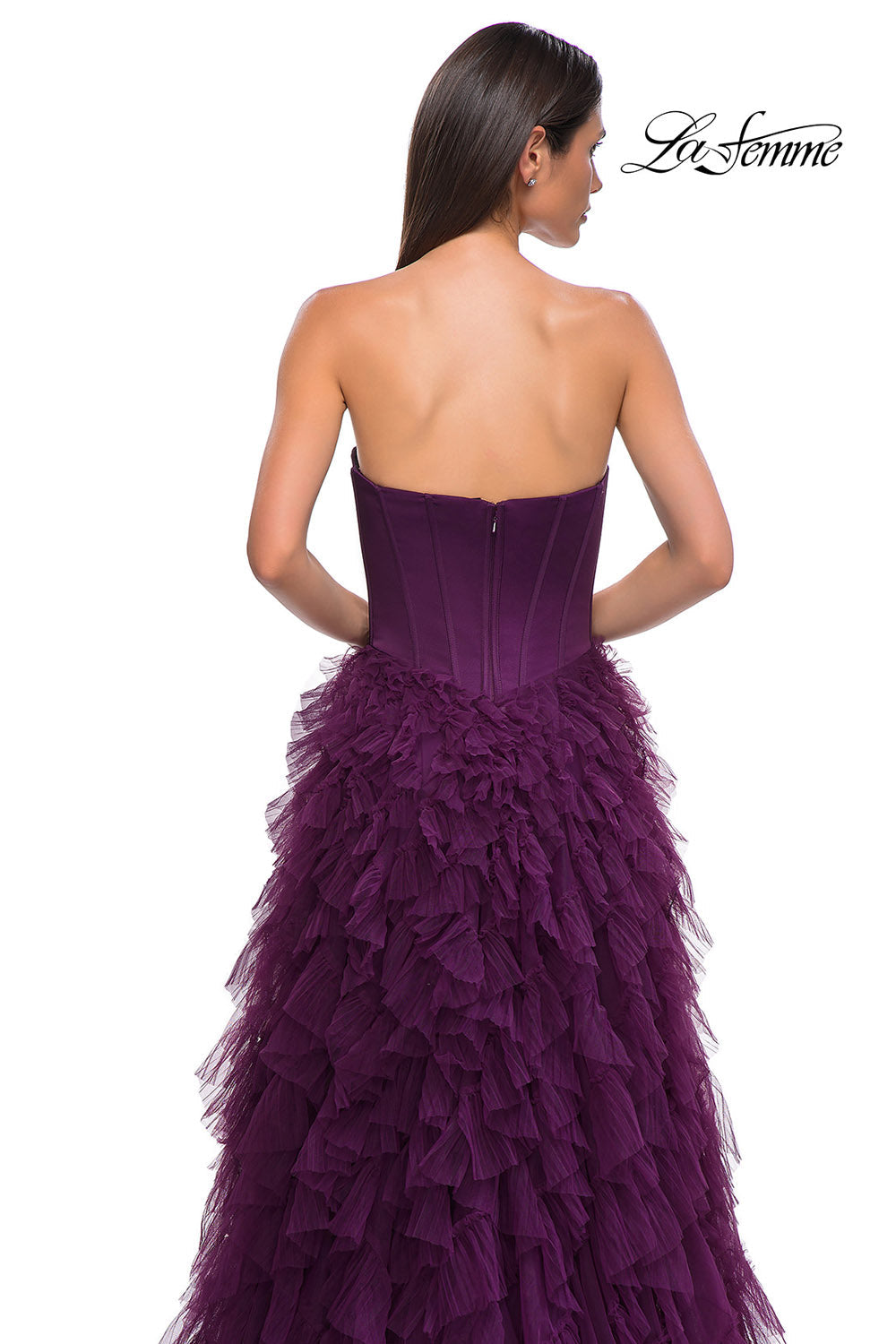 La Femme 32760 prom dress images. La Femme 32760 is available in these colors: Black, Dark Berry.