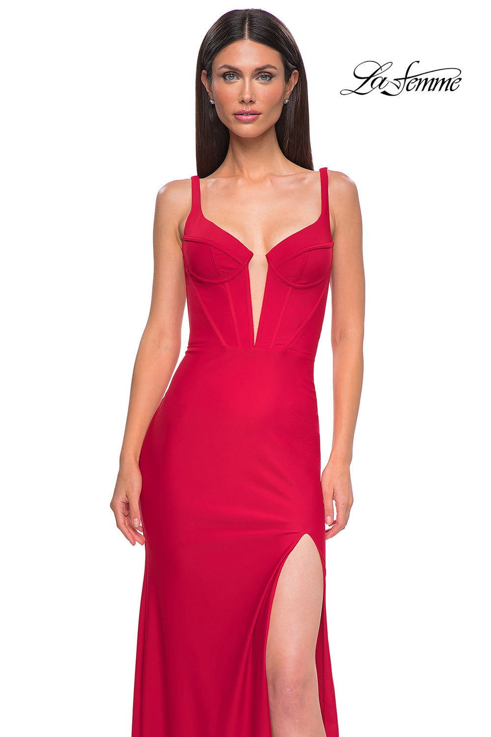 La Femme 32763 prom dress images. La Femme 32763 is available in these colors: Black, Dark Teal, Red, Royal Blue.