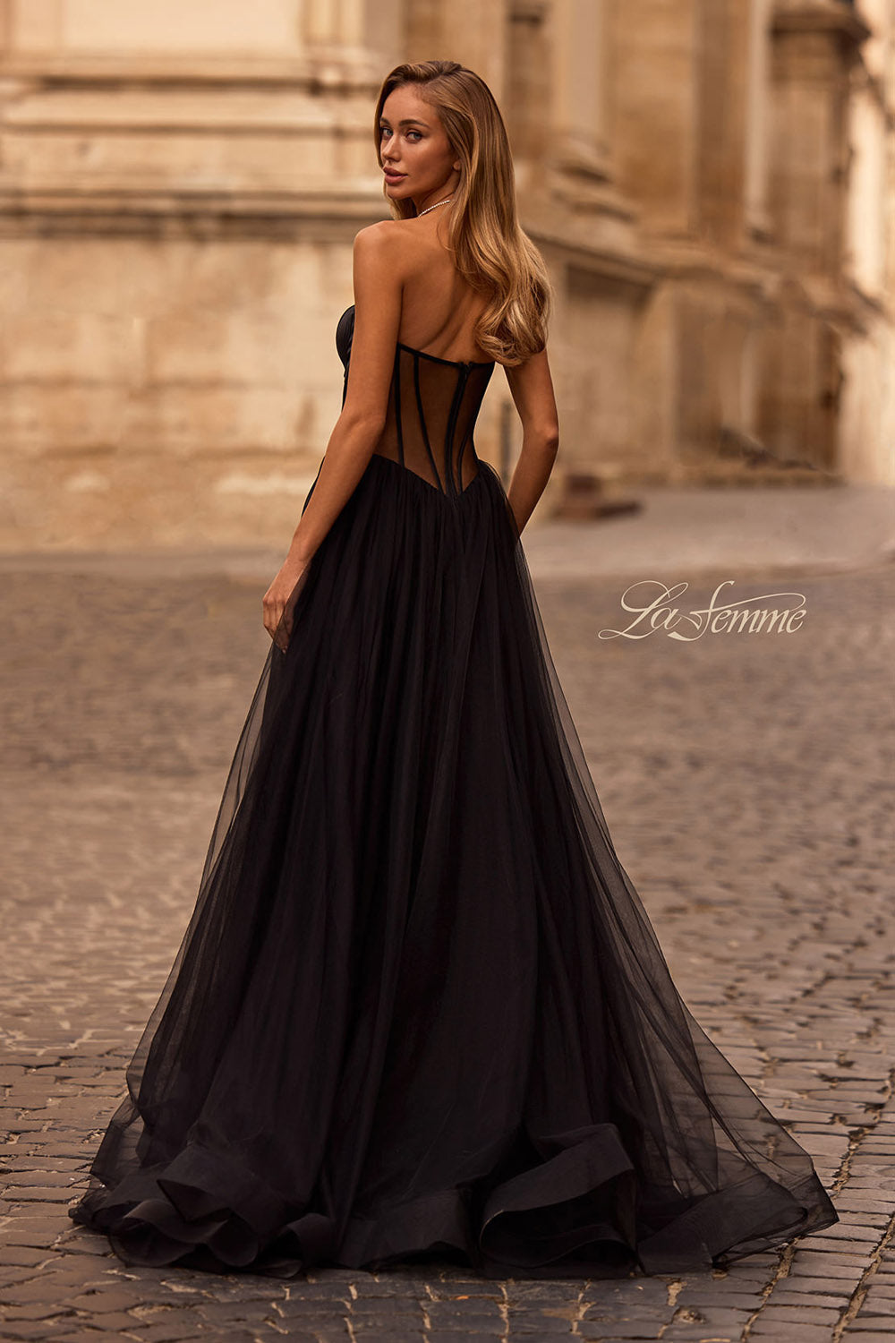 La Femme 32771 prom dress images. La Femme 32771 is available in these colors: Black.
