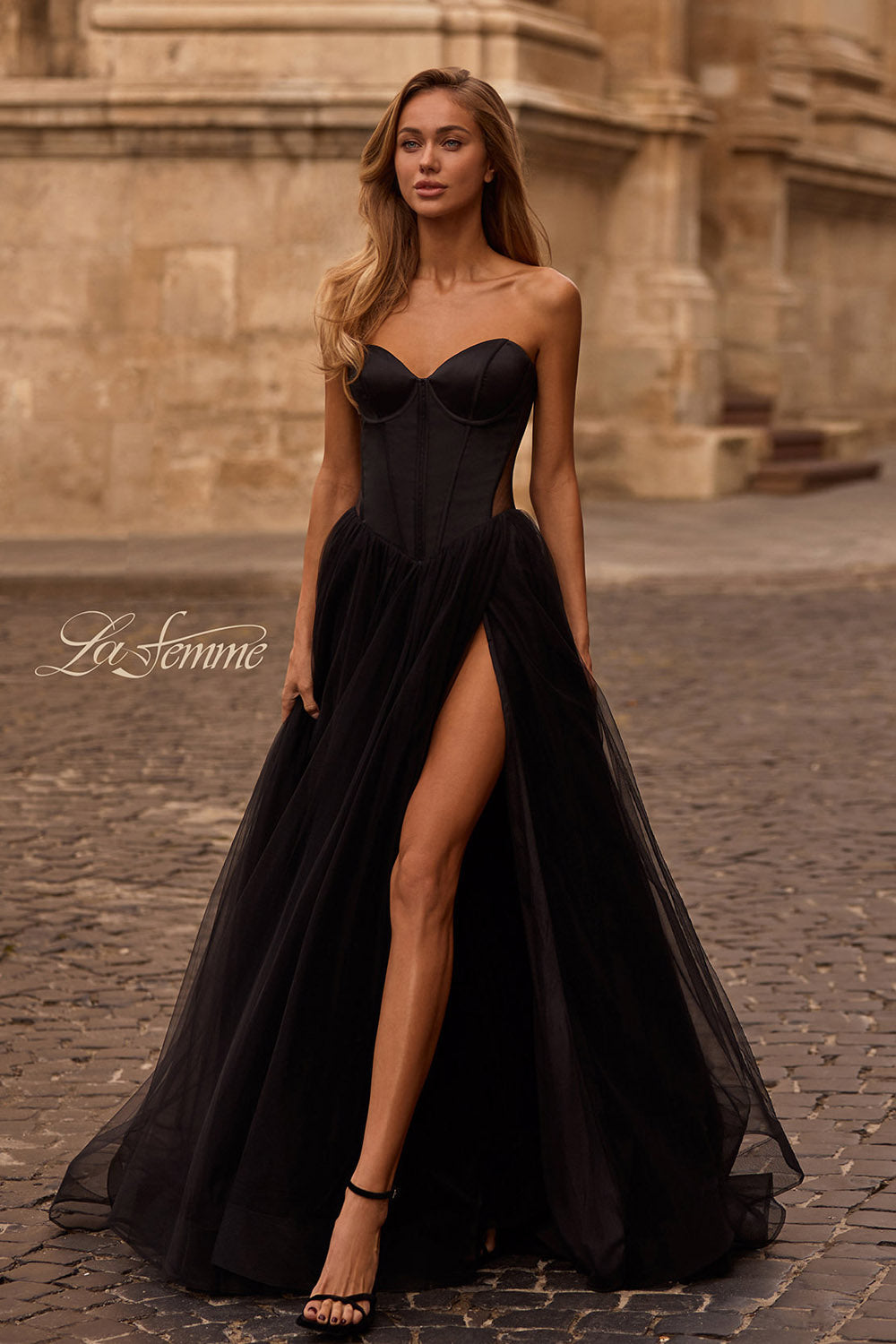 La Femme 32771 prom dress images. La Femme 32771 is available in these colors: Black.