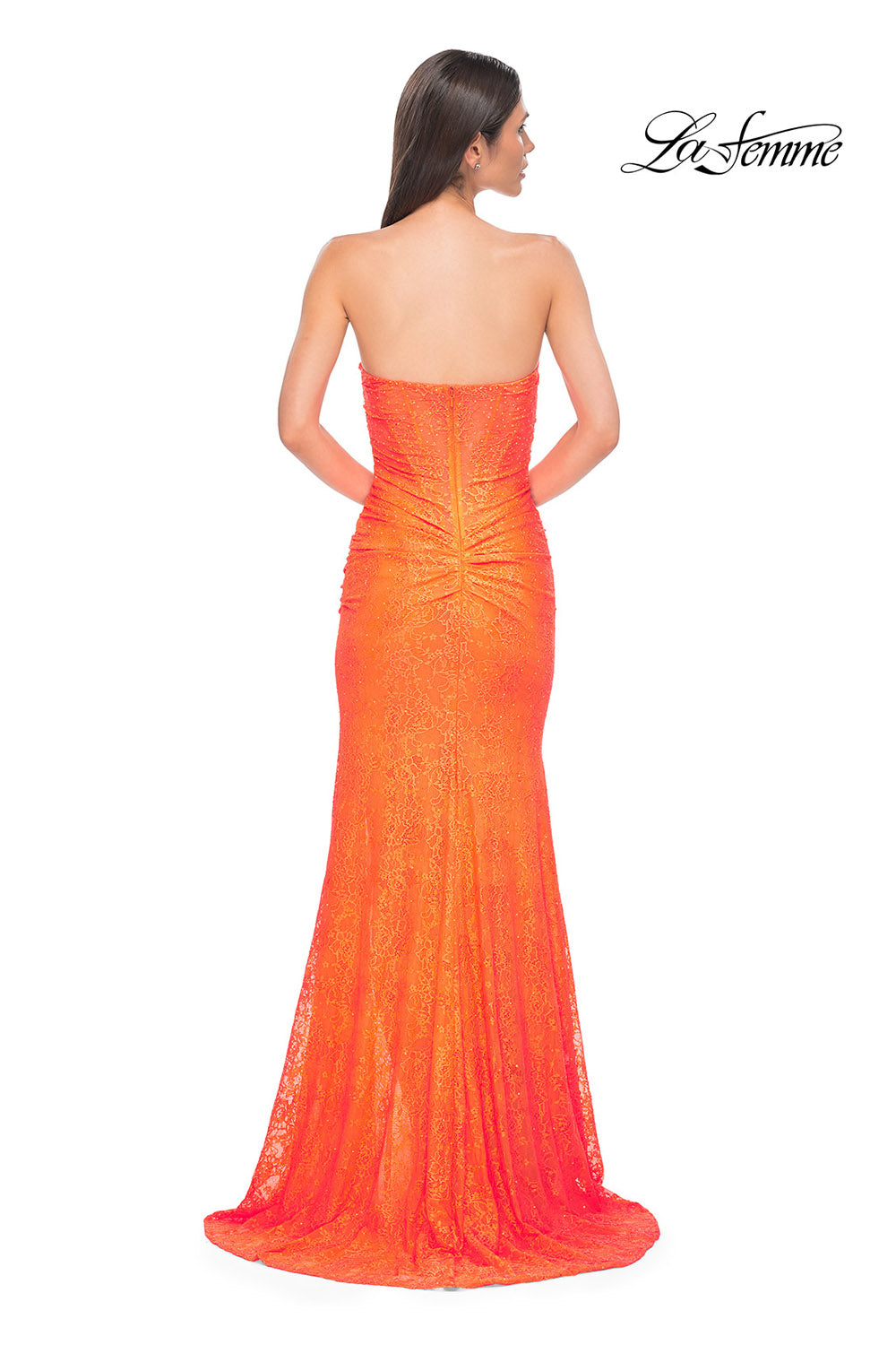 La Femme 32773 prom dress images. La Femme 32773 is available in these colors: Bright Orange, Dark Teal, Red, Royal Blue.