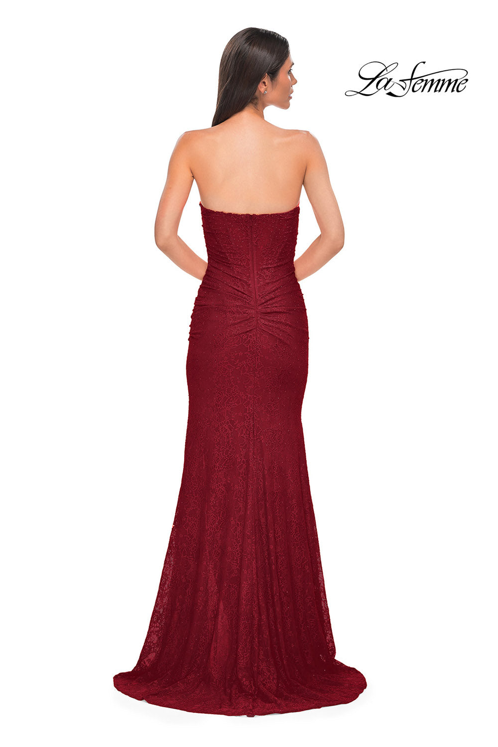 La Femme 32773 prom dress images. La Femme 32773 is available in these colors: Bright Orange, Dark Teal, Red, Royal Blue.