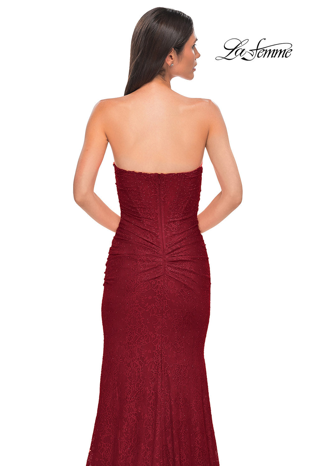 La Femme 32773 prom dress images. La Femme 32773 is available in these colors: Bright Orange, Dark Teal, Red, Royal Blue.