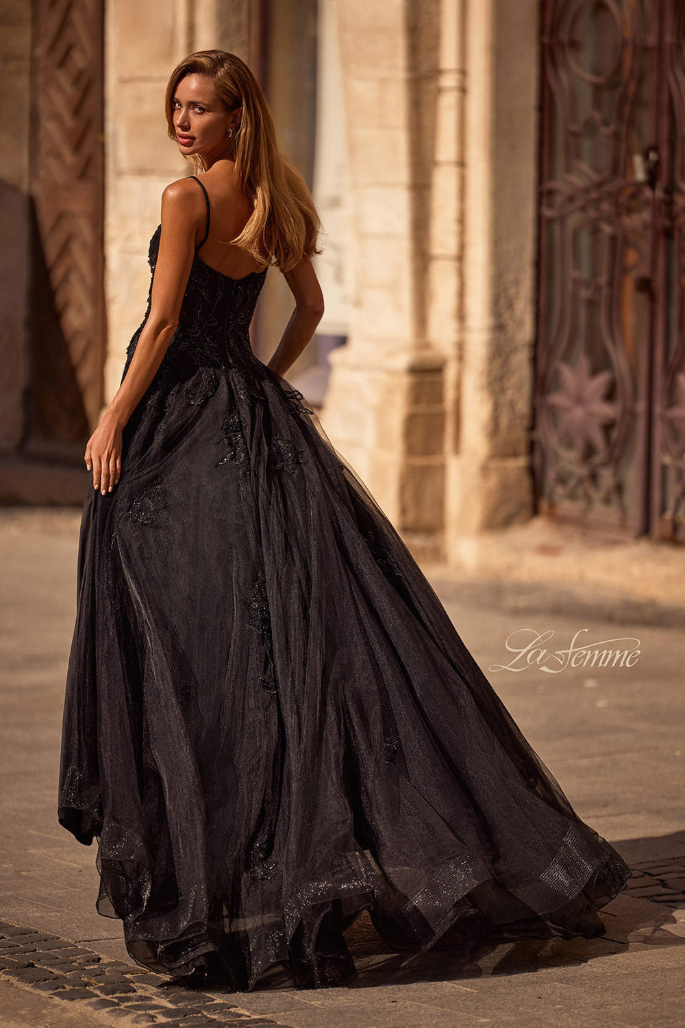 La Femme 32781 prom dress images. La Femme 32781 is available in these colors: Black.