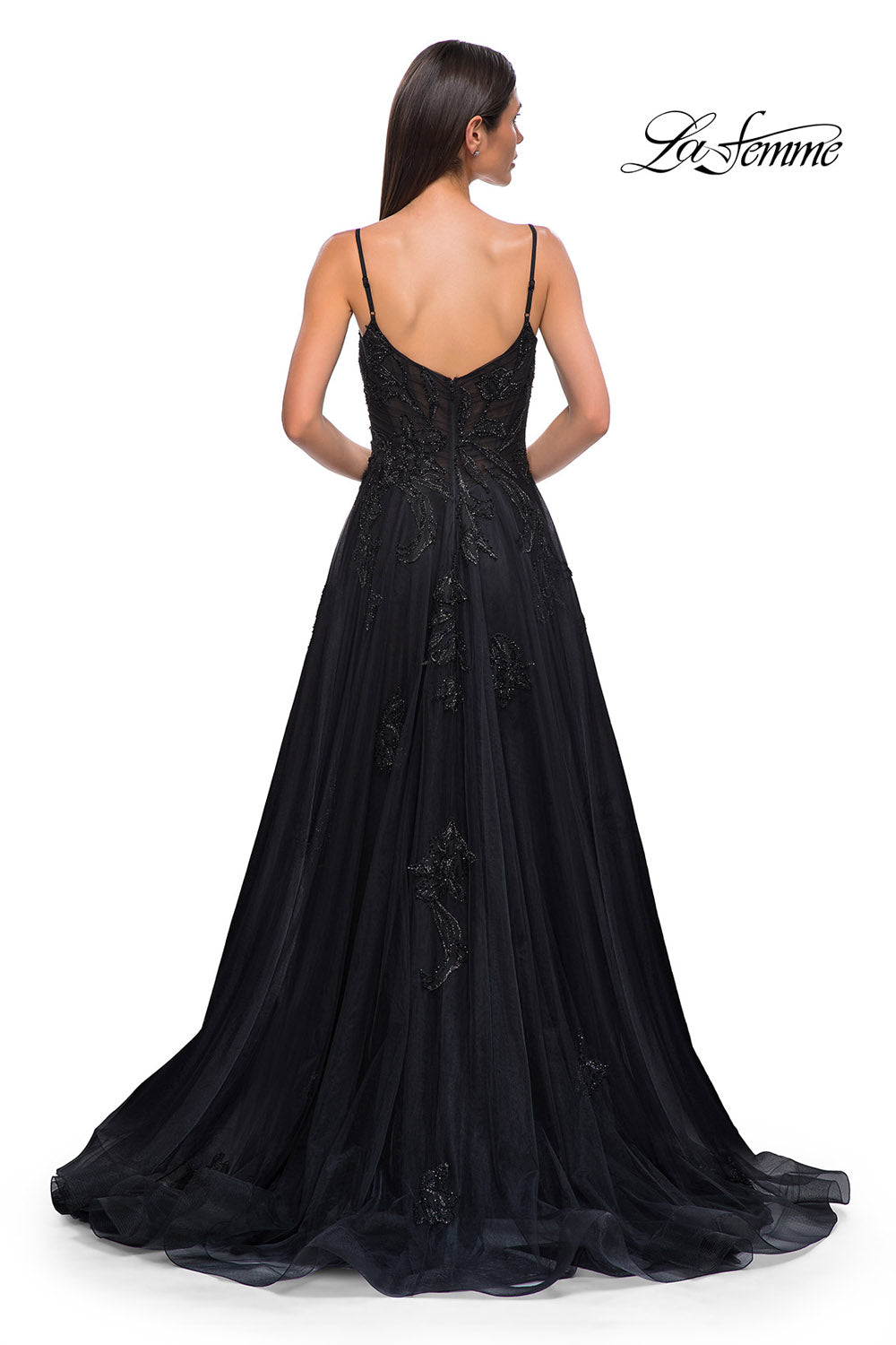 La Femme 32781 prom dress images. La Femme 32781 is available in these colors: Black.