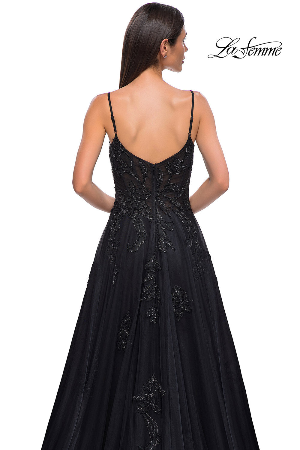 La Femme 32781 prom dress images. La Femme 32781 is available in these colors: Black.