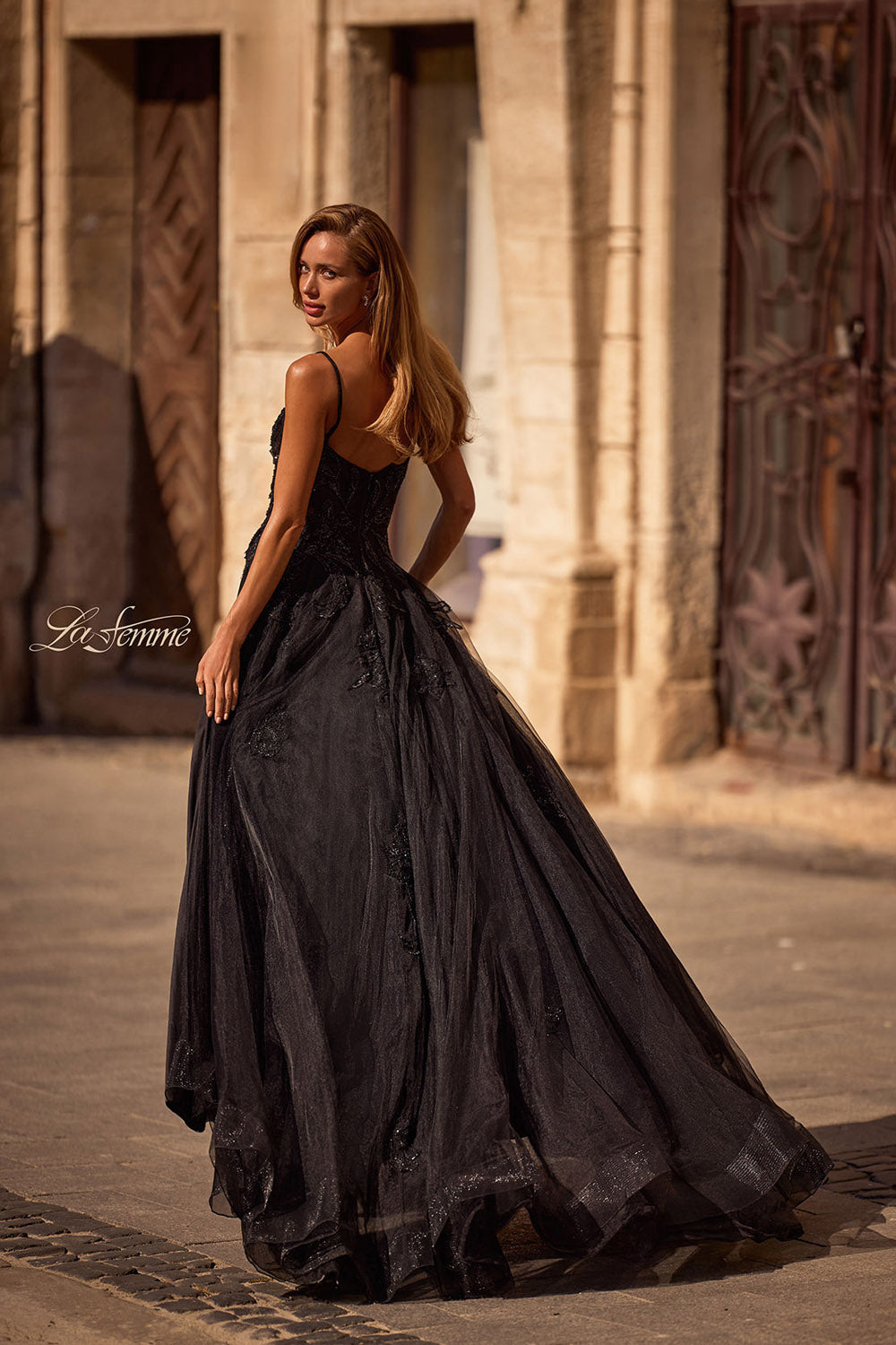 La Femme 32781 prom dress images. La Femme 32781 is available in these colors: Black.