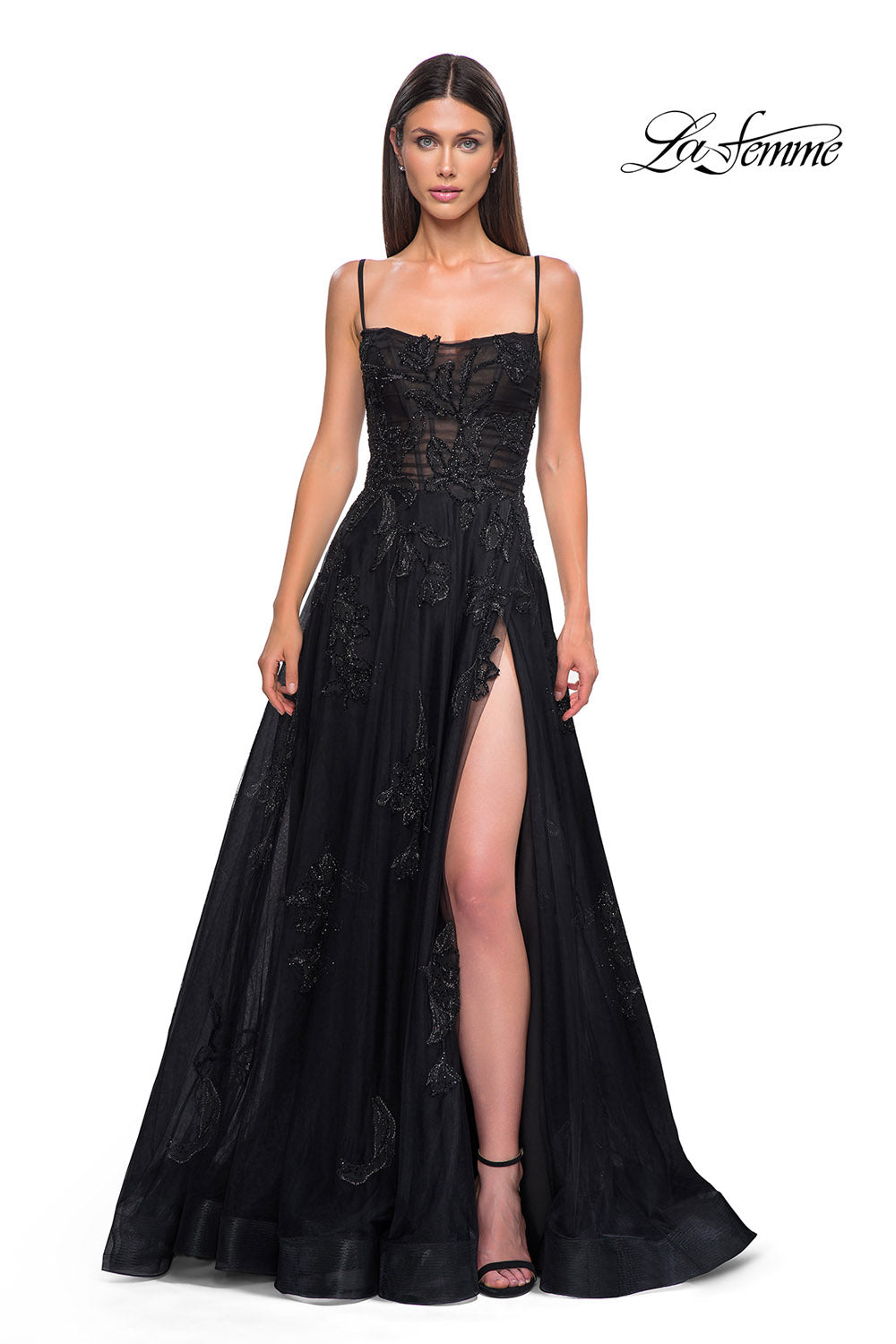 La Femme 32781 prom dress images. La Femme 32781 is available in these colors: Black.