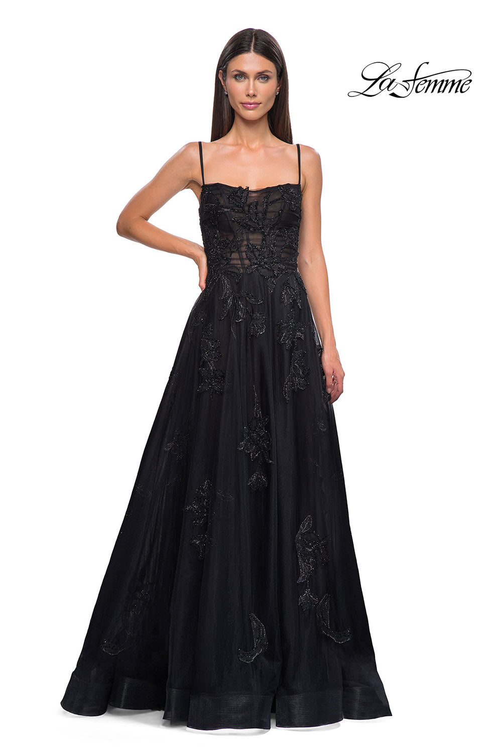 La Femme 32781 prom dress images. La Femme 32781 is available in these colors: Black.