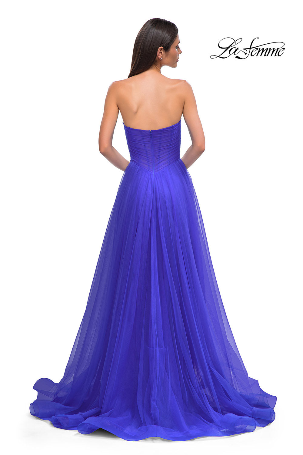 La Femme 32789 prom dress images. La Femme 32789 is available in these colors: Black, Blush, Cloud Blue, Dark Berry, Royal Blue.