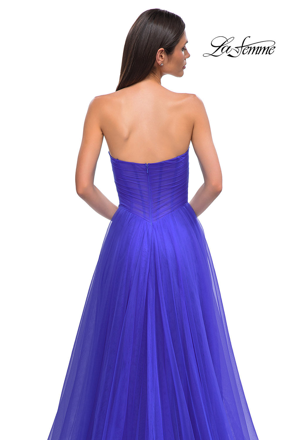 La Femme 32789 prom dress images. La Femme 32789 is available in these colors: Black, Blush, Cloud Blue, Dark Berry, Royal Blue.