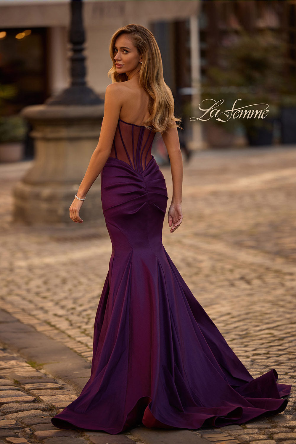 La Femme 32791 prom dress images. La Femme 32791 is available in these colors: Black, Dark Berry, Dark Emerald, Royal Blue.