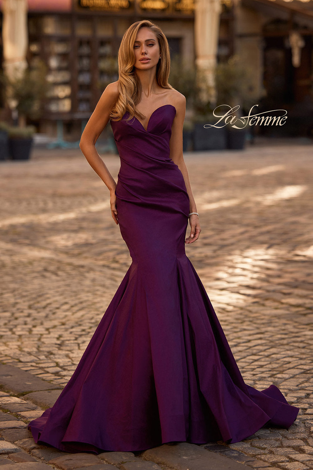 La Femme 32791 prom dress images. La Femme 32791 is available in these colors: Black, Dark Berry, Dark Emerald, Royal Blue.