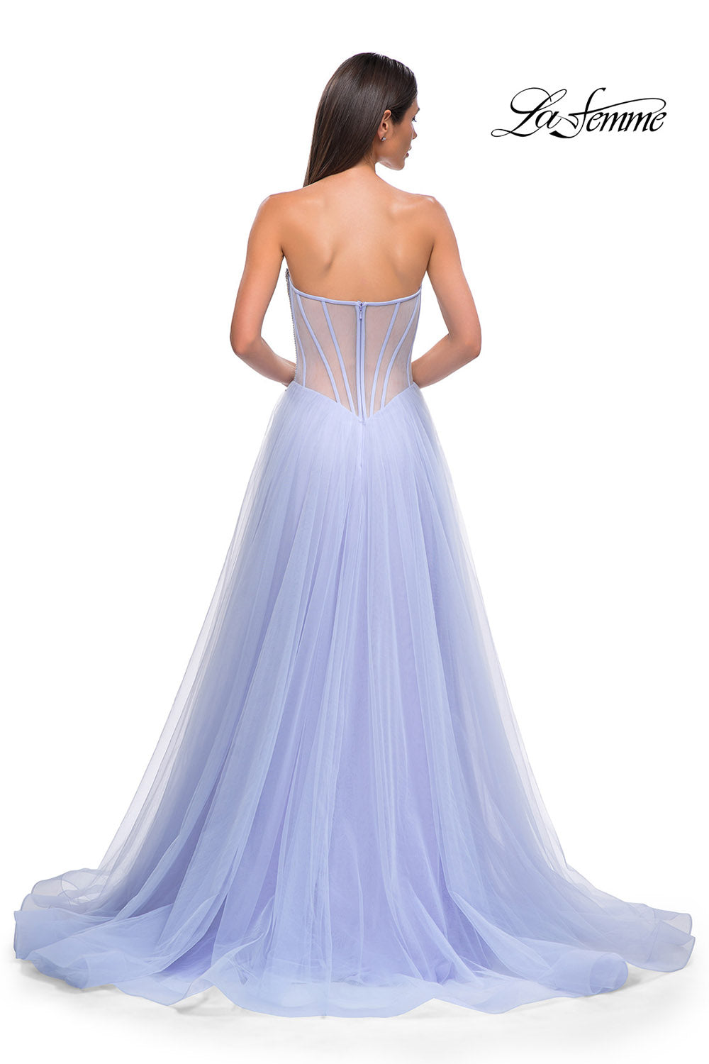 La Femme 32811 prom dress images. La Femme 32811 is available in these colors: Light Periwinkle, Sage.
