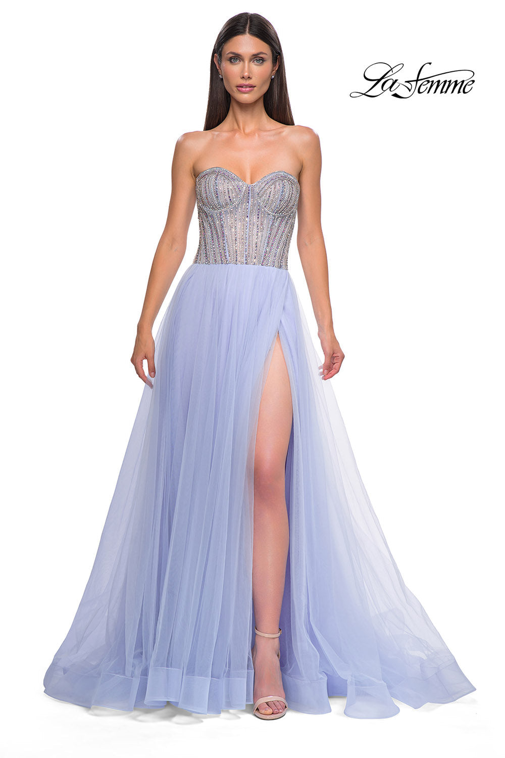La Femme 32811 prom dress images. La Femme 32811 is available in these colors: Light Periwinkle, Sage.