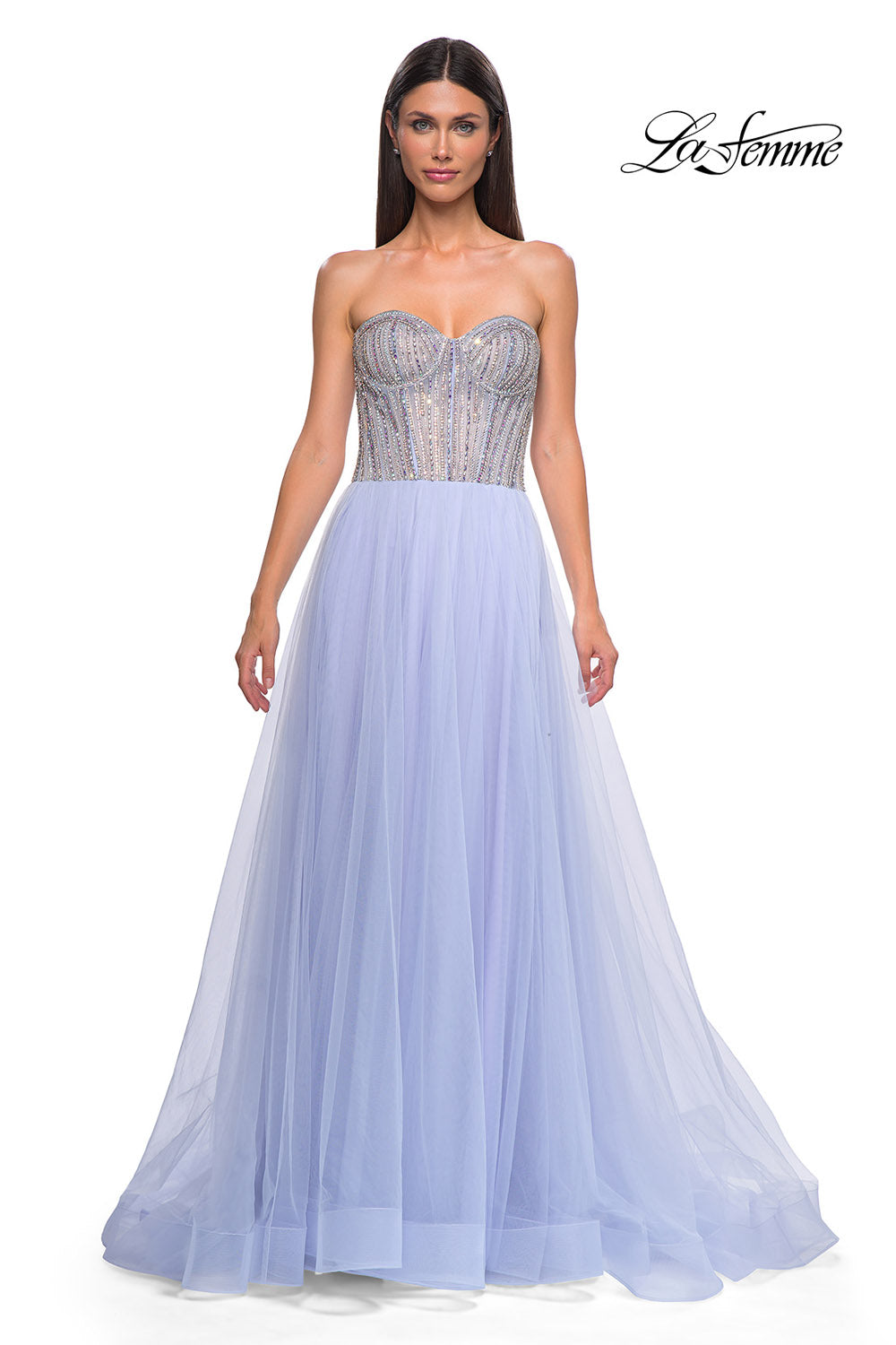 La Femme 32811 prom dress images. La Femme 32811 is available in these colors: Light Periwinkle, Sage.