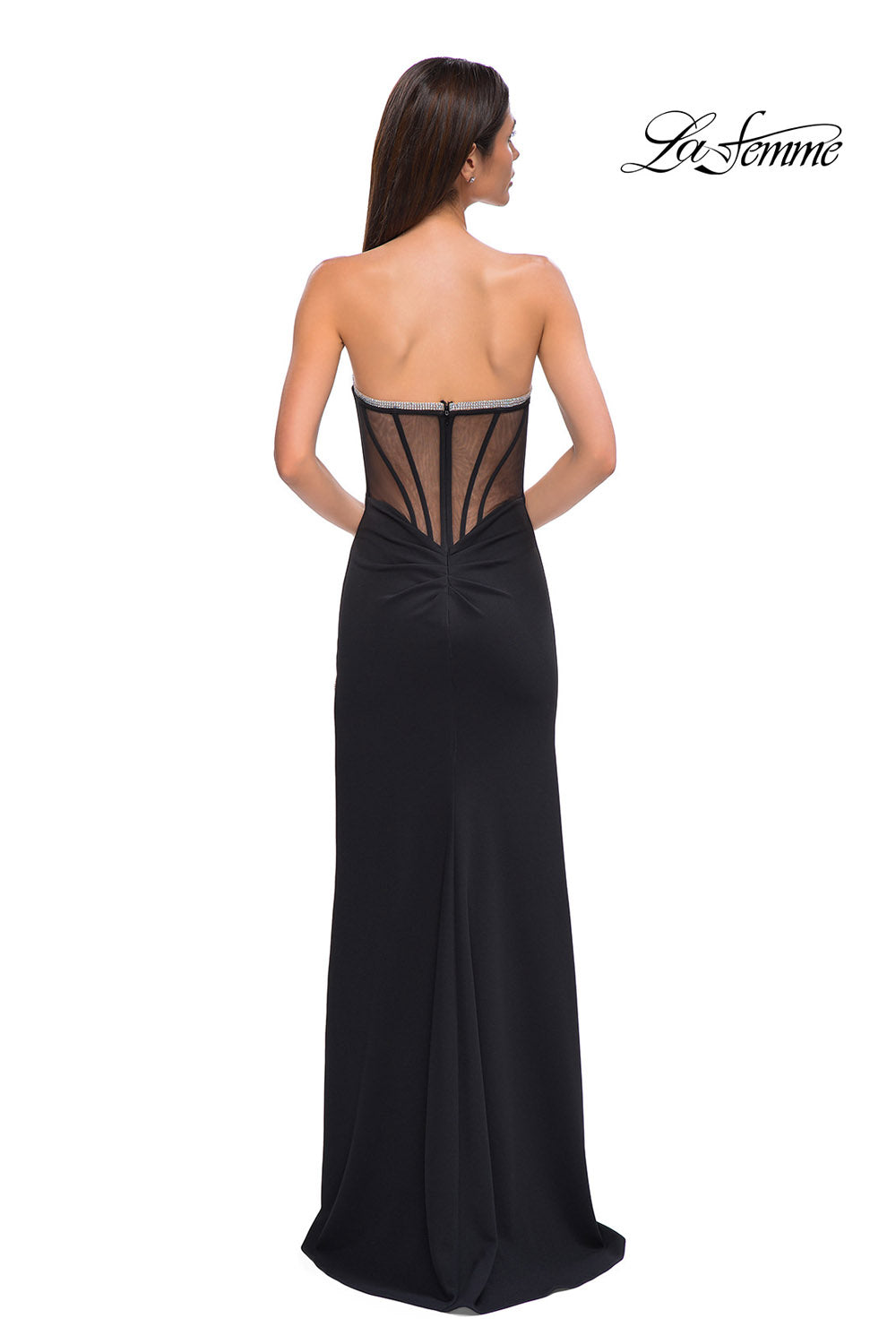 La Femme 32825 prom dress images. La Femme 32825 is available in these colors: Black, Deep Red, Emerald, Ivory.