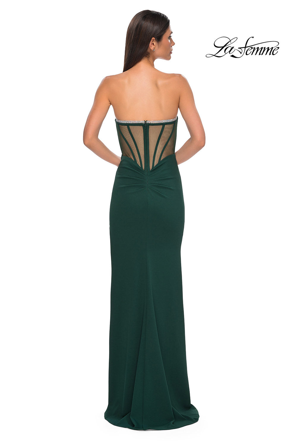 La Femme 32825 prom dress images. La Femme 32825 is available in these colors: Black, Deep Red, Emerald, Ivory.