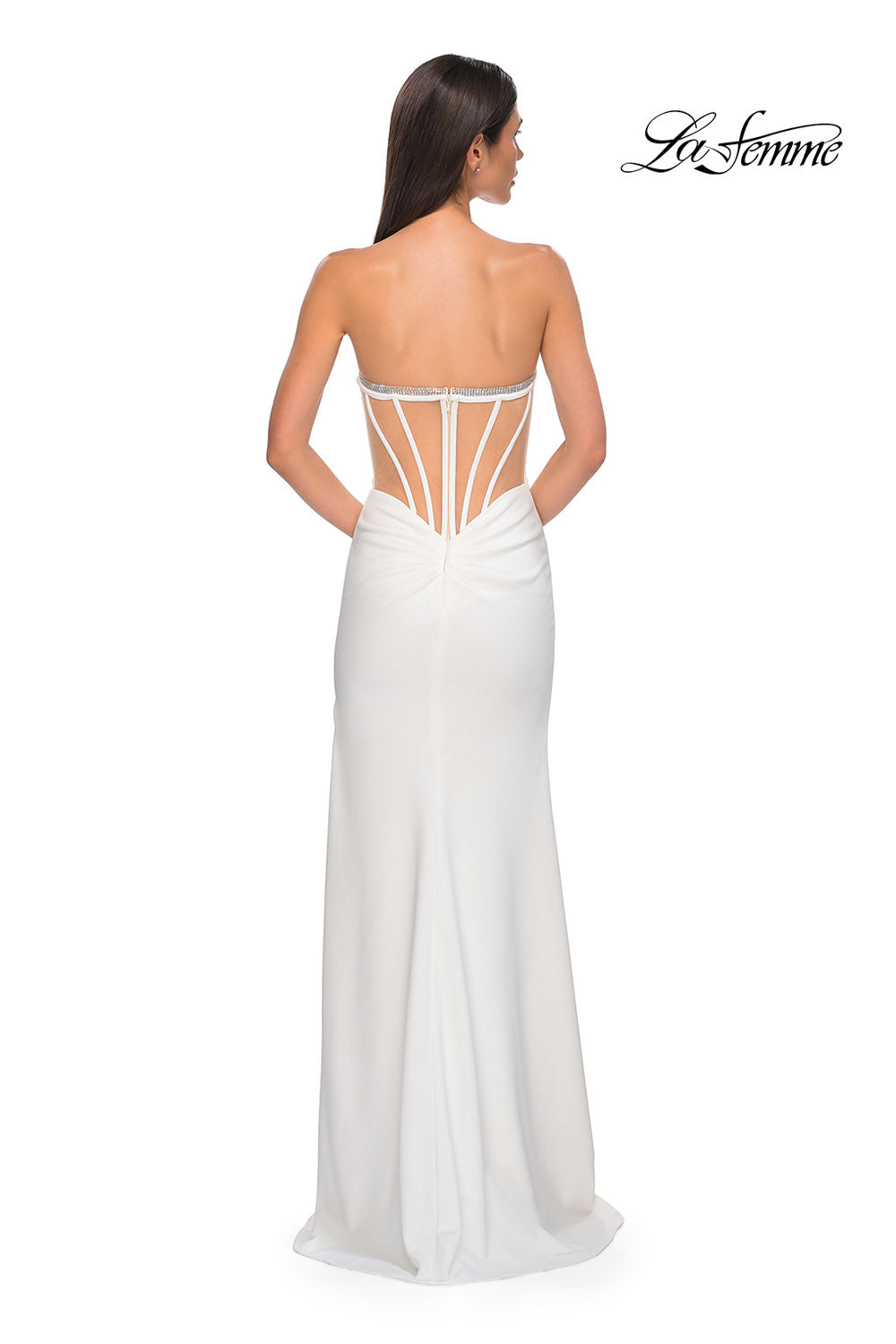 La Femme 32825 prom dress images. La Femme 32825 is available in these colors: Black, Deep Red, Emerald, Ivory.