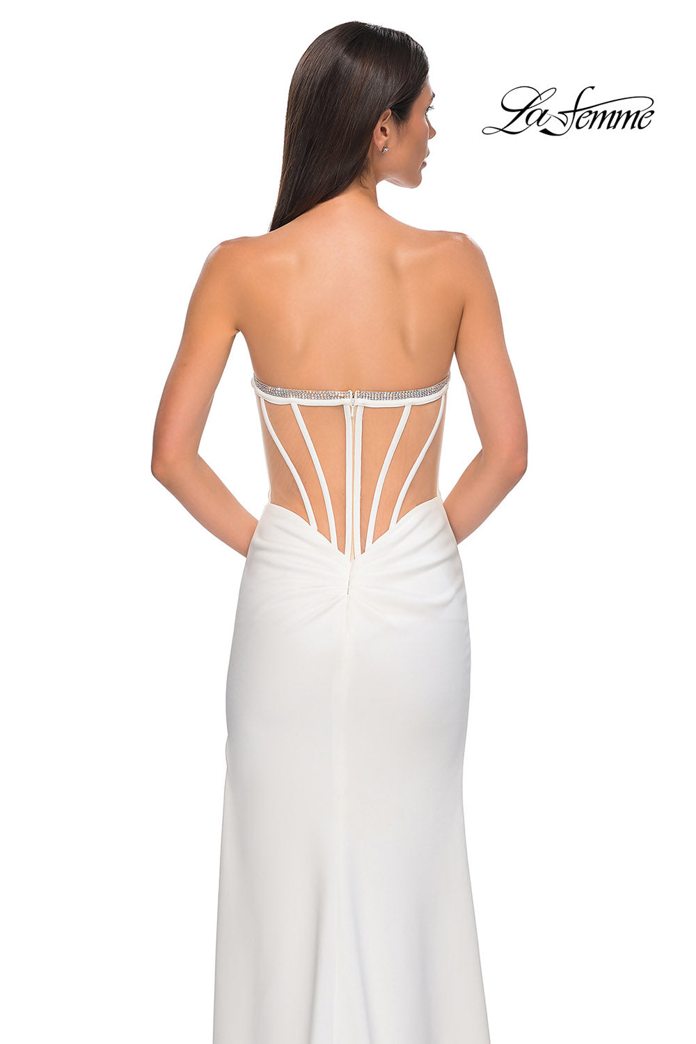 La Femme 32825 prom dress images. La Femme 32825 is available in these colors: Black, Deep Red, Emerald, Ivory.