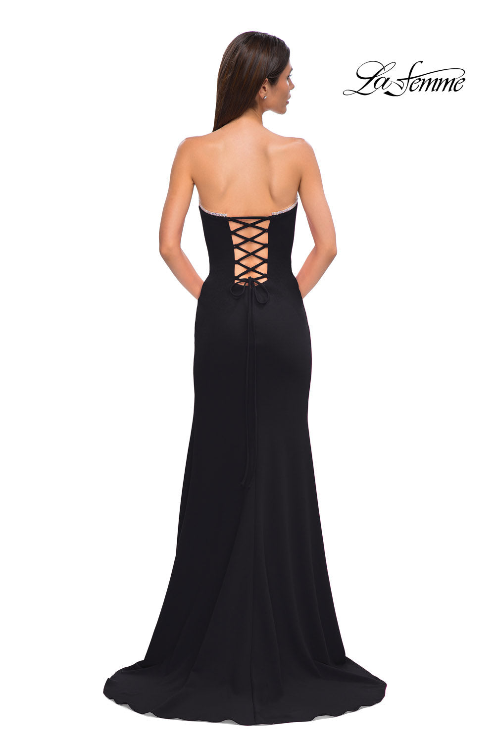 La Femme 32829 prom dress images. La Femme 32829 is available in these colors: Black, Ivory, Pale Yellow, Red, Royal Blue, Teal.