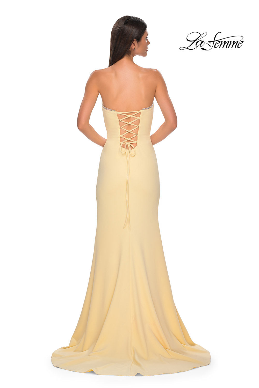 La Femme 32829 prom dress images. La Femme 32829 is available in these colors: Black, Ivory, Pale Yellow, Red, Royal Blue, Teal.