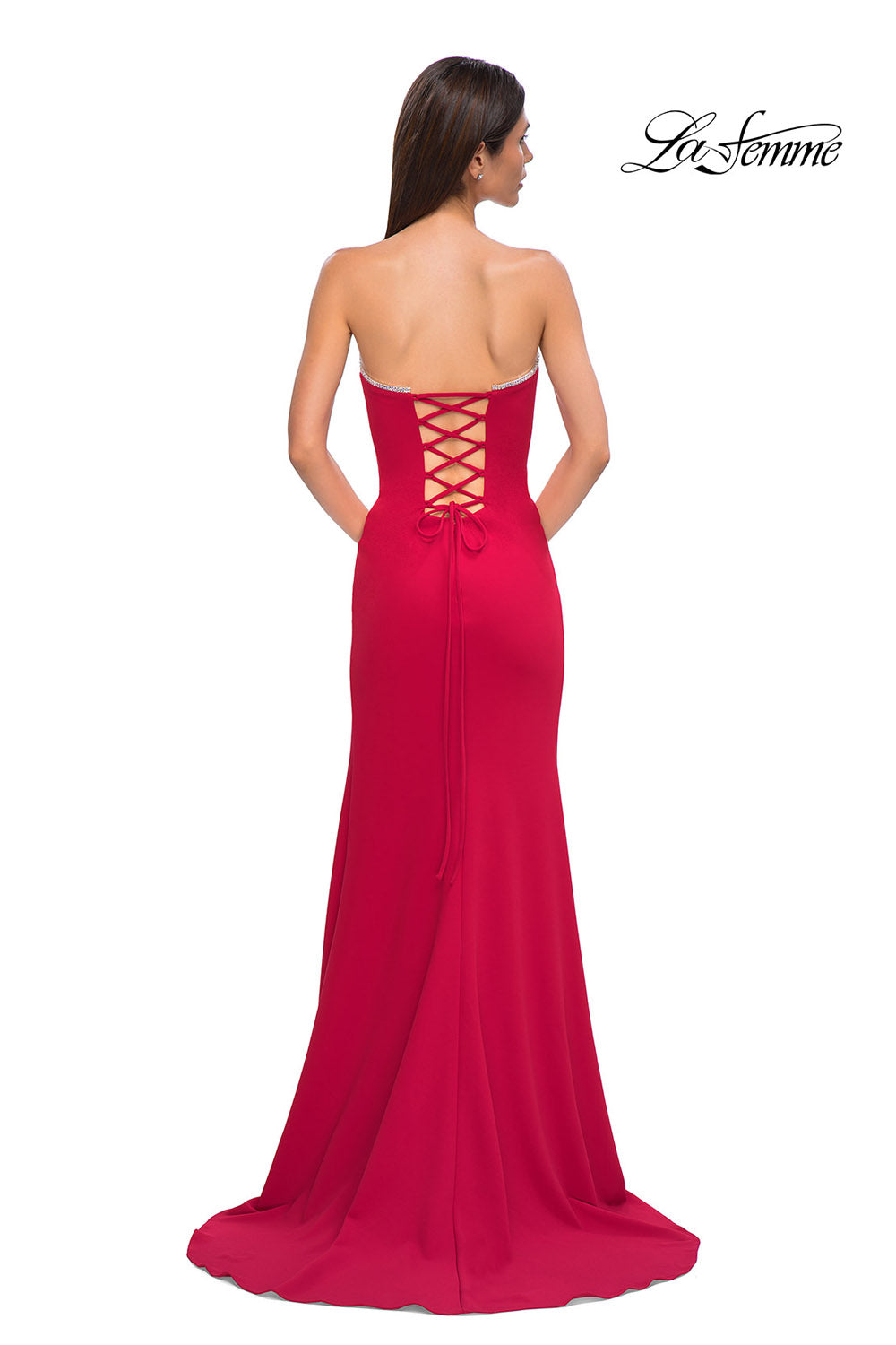 La Femme 32829 prom dress images. La Femme 32829 is available in these colors: Black, Ivory, Pale Yellow, Red, Royal Blue, Teal.