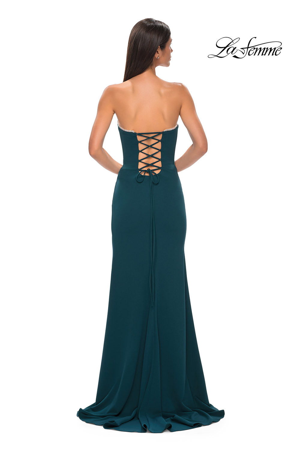 La Femme 32829 prom dress images. La Femme 32829 is available in these colors: Black, Ivory, Pale Yellow, Red, Royal Blue, Teal.