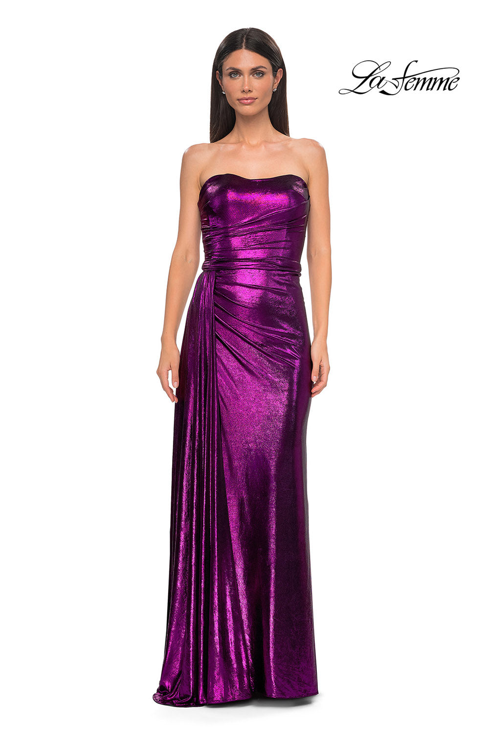 La Femme 32830 prom dress images. La Femme 32830 is available in these colors: Black Gold, Dark Teal, Indigo, Matcha, Purple.