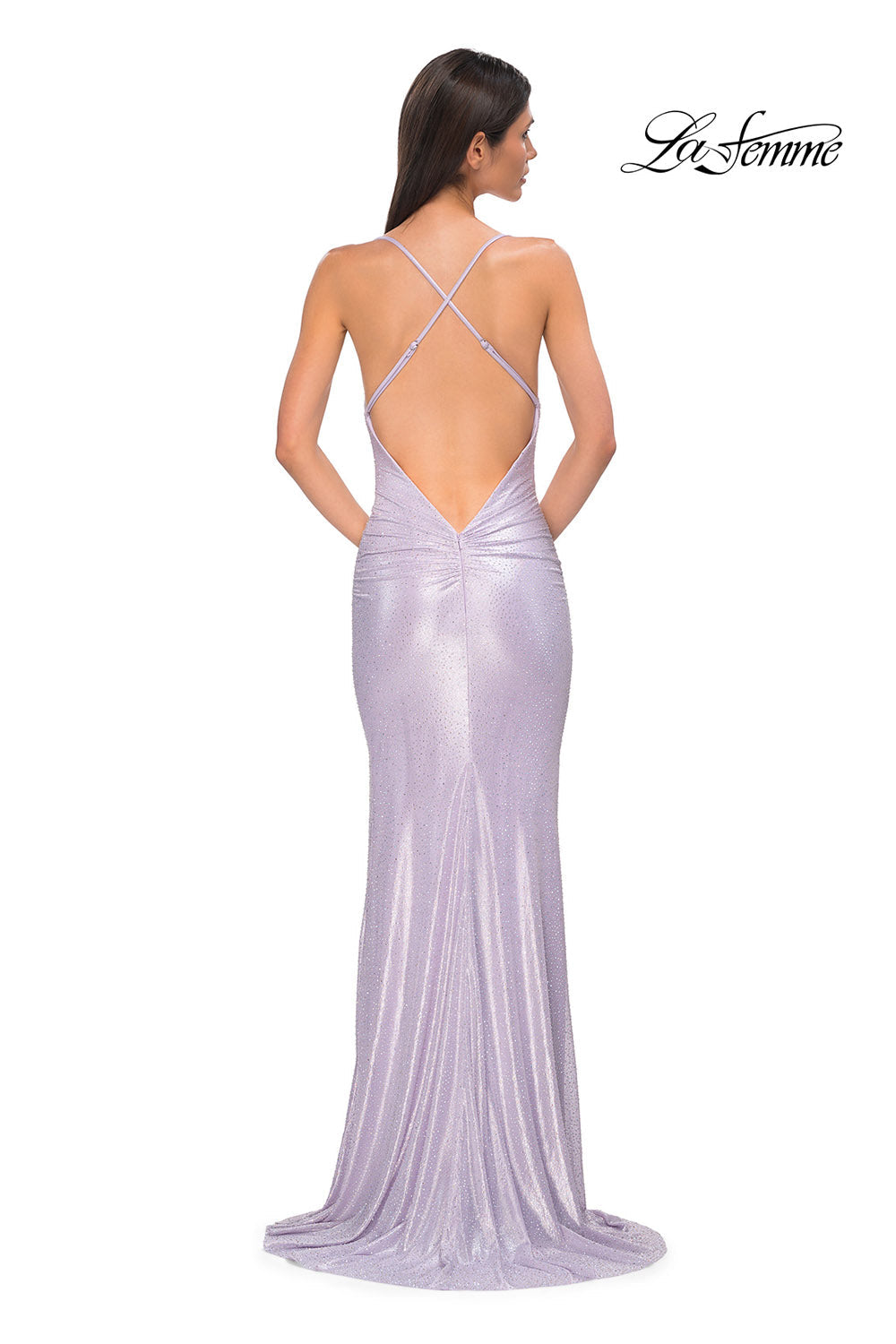 La Femme 32835 prom dress images. La Femme 32835 is available in these colors: Light Blue, Light Periwinkle, Light Pink.