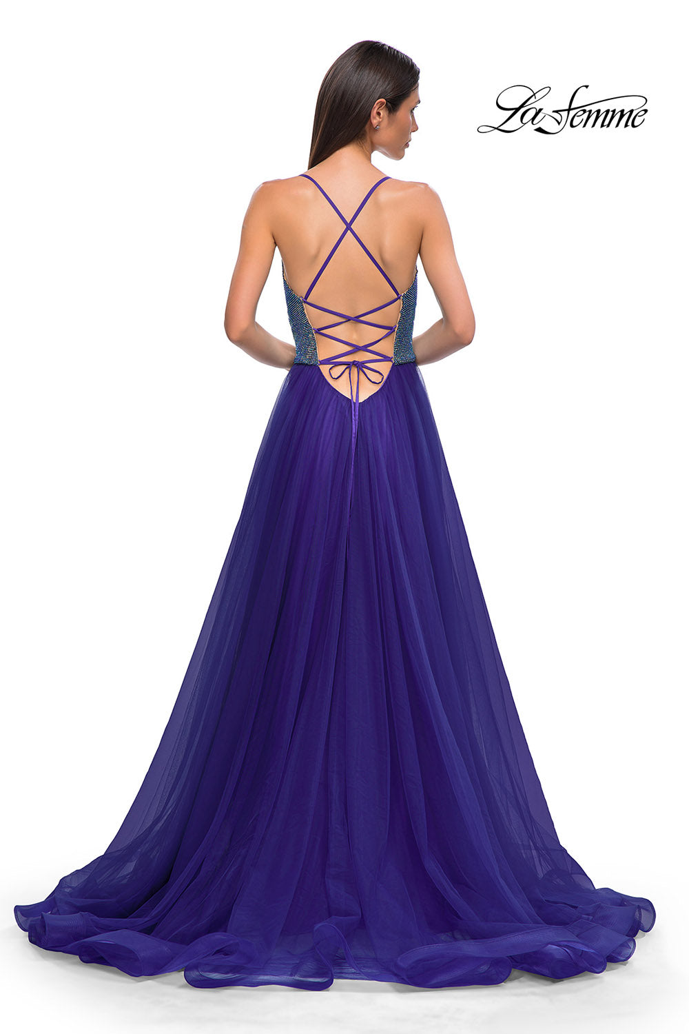 La Femme 32838 prom dress images. La Femme 32838 is available in these colors: Indigo.