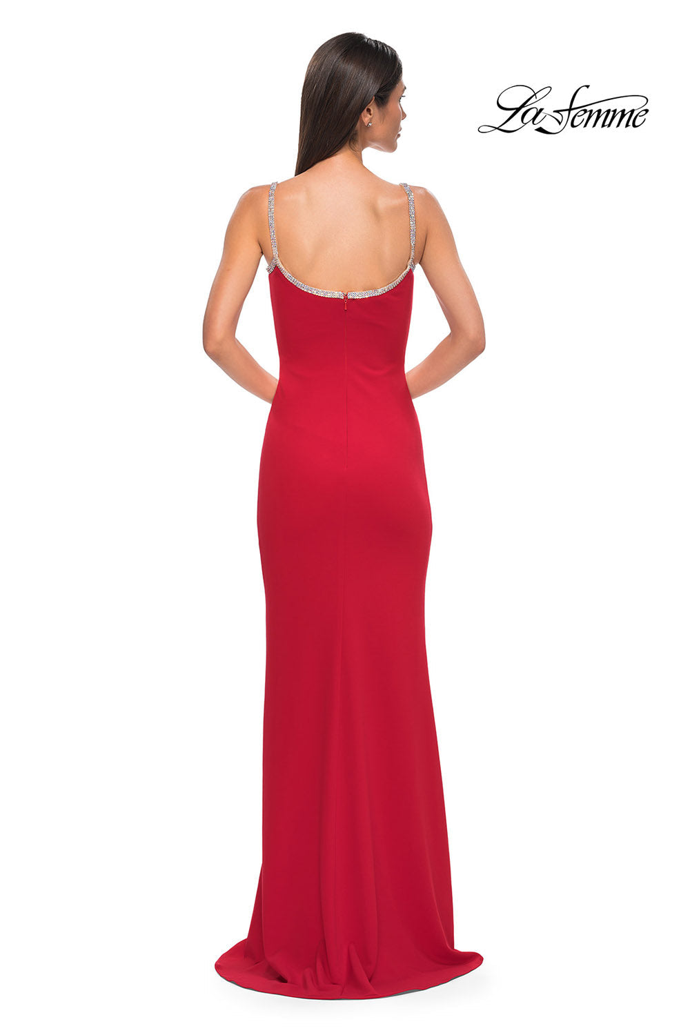 La Femme 32844 prom dress images. La Femme 32844 is available in these colors: Black, Red.