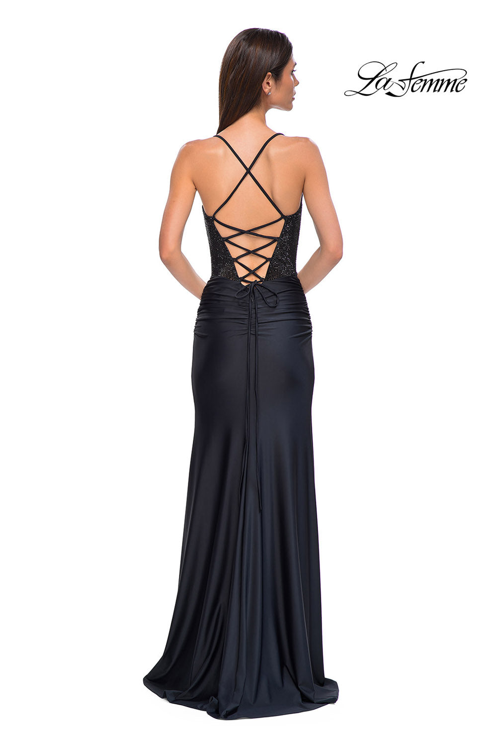 La Femme 32845 prom dress images. La Femme 32845 is available in these colors: Black.