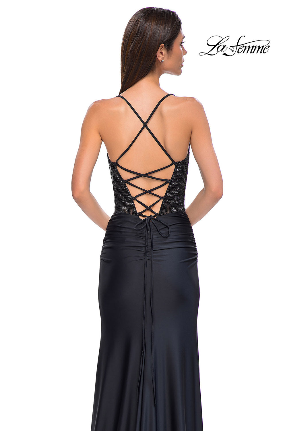La Femme 32845 prom dress images. La Femme 32845 is available in these colors: Black.