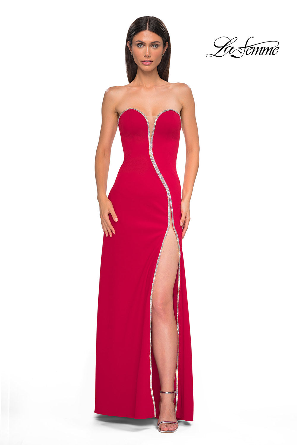 La Femme 32854 prom dress images. La Femme 32854 is available in these colors: Black, Ivory, Red.
