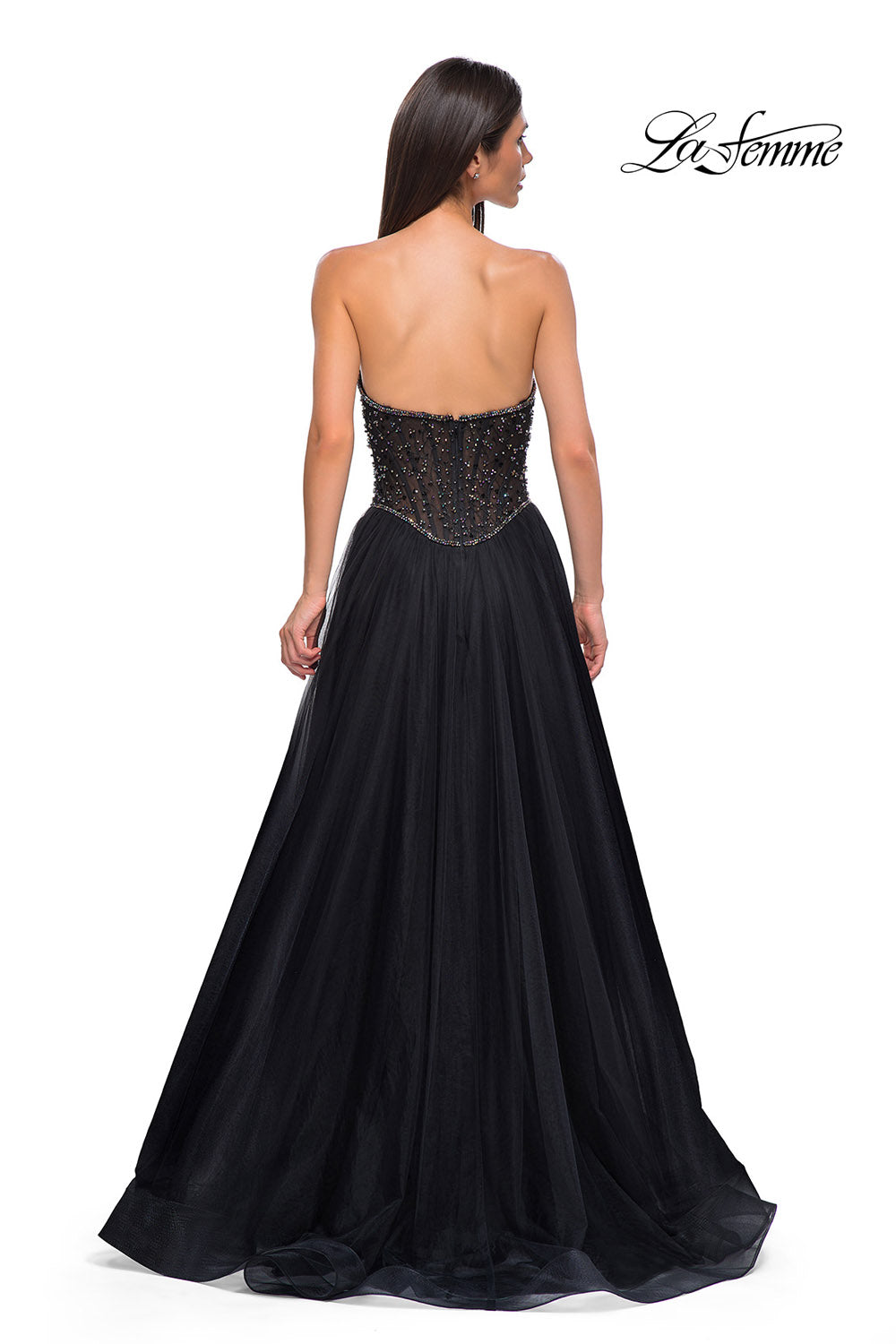 La Femme 32856 prom dress images. La Femme 32856 is available in these colors: Black.