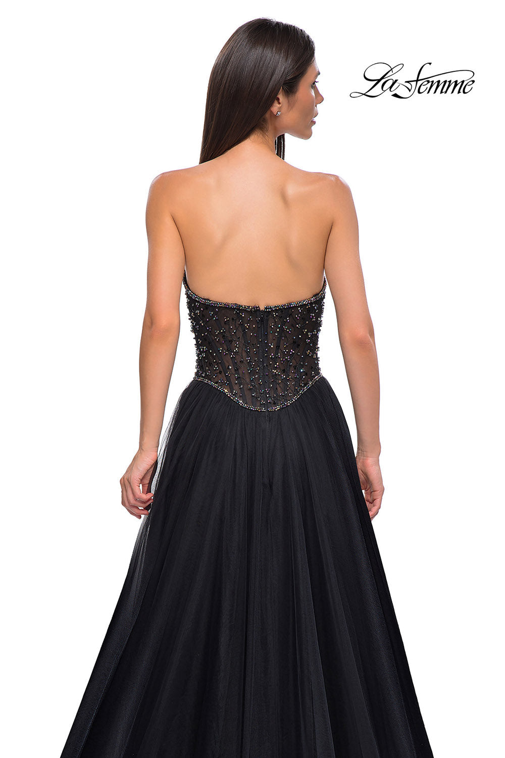 La Femme 32856 prom dress images. La Femme 32856 is available in these colors: Black.