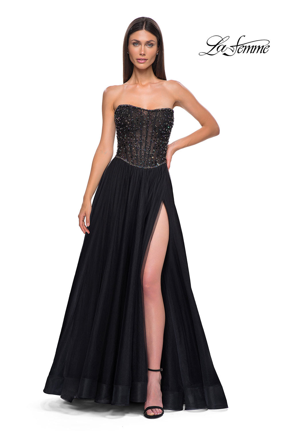 La Femme 32856 prom dress images. La Femme 32856 is available in these colors: Black.