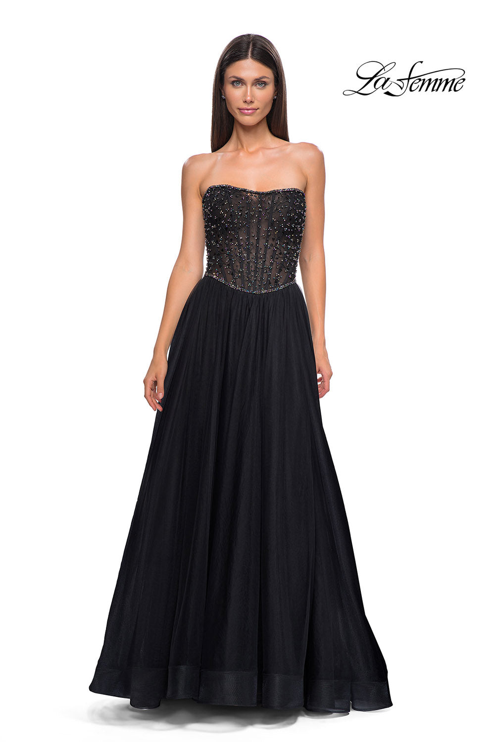 La Femme 32856 prom dress images. La Femme 32856 is available in these colors: Black.