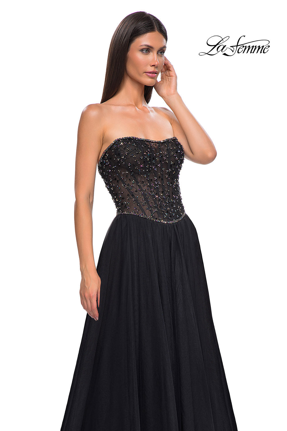 La Femme 32856 prom dress images. La Femme 32856 is available in these colors: Black.