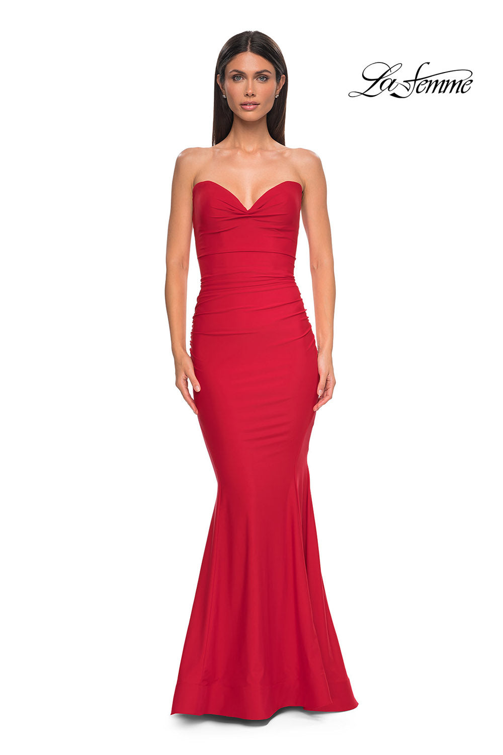 La Femme 32872 prom dress images.  La Femme 32872 is available in these colors: Black, Bright Orange, Dark Teal, Hot Fuchsia, Red, Yellow.