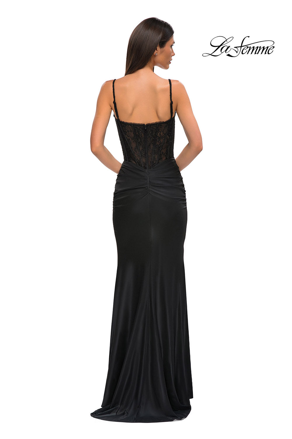 La Femme 32873 prom dress images. La Femme 32873 is available in these colors: Black.